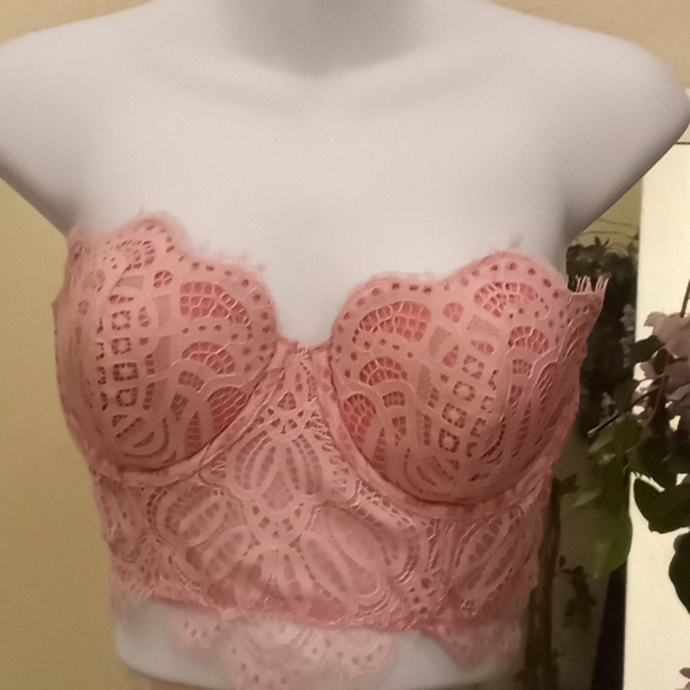 Dobreva Pink Lace Corset Bra